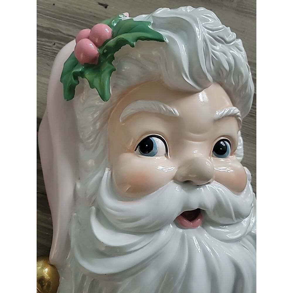 Martha Stewart Hanging Santa Face 3 D Wall Holiday Musical Christmas Deco Pink